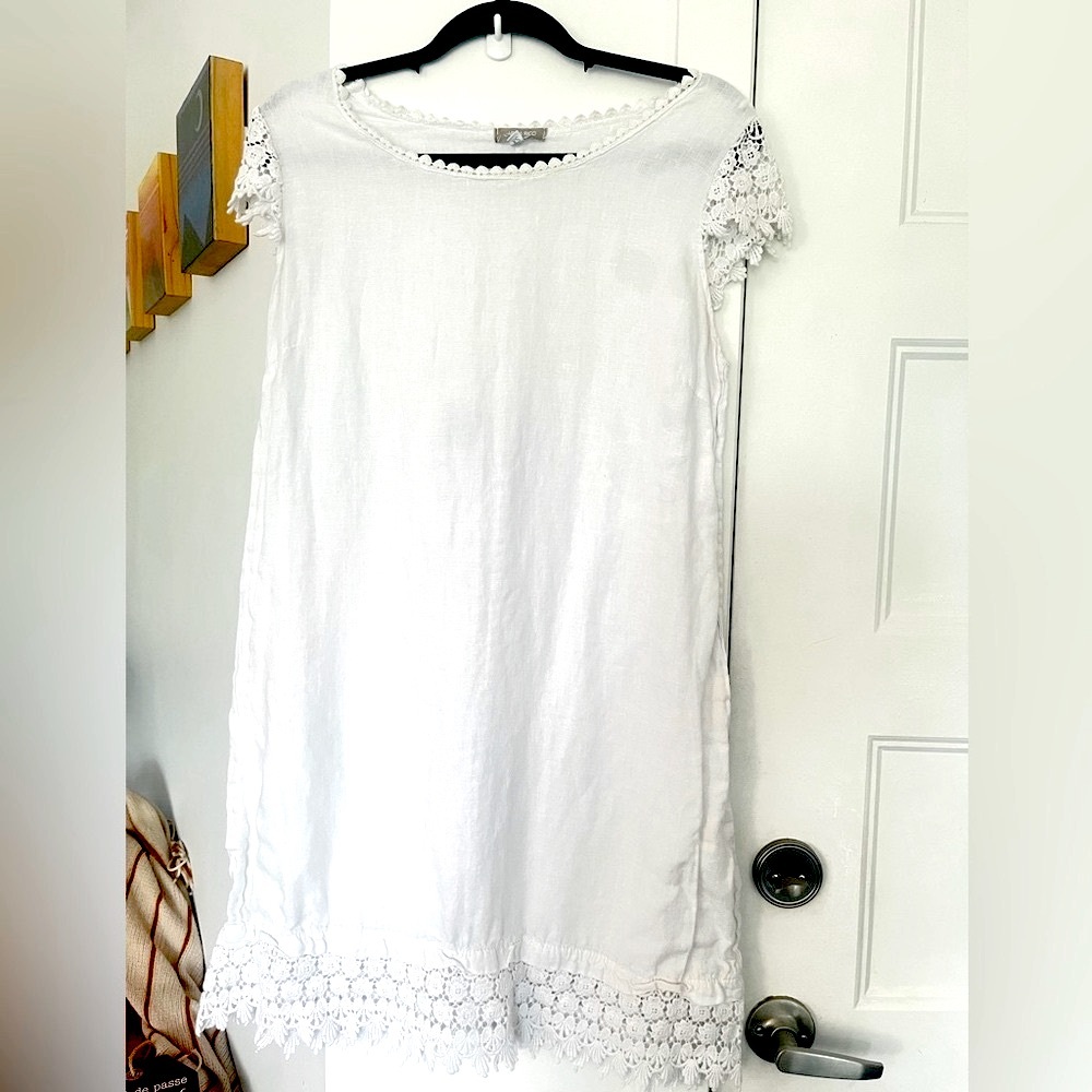 #58 White Linen Lace Sleeve Summer Dress
